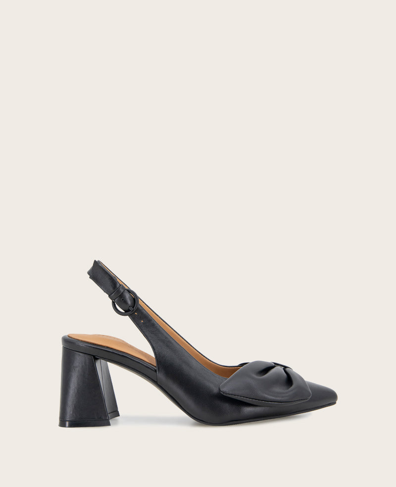 GENTLE SOULS - Diana Leather Bow Slingback Heel Black Leather