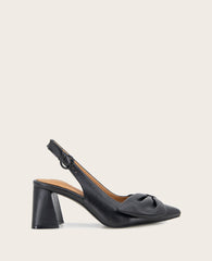 GENTLE SOULS - Diana Leather Bow Slingback Heel Black Leather