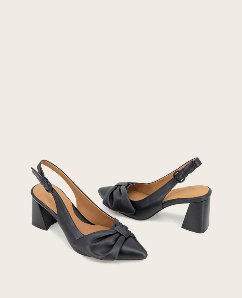 GENTLE SOULS - Diana Leather Bow Slingback Heel Black Leather