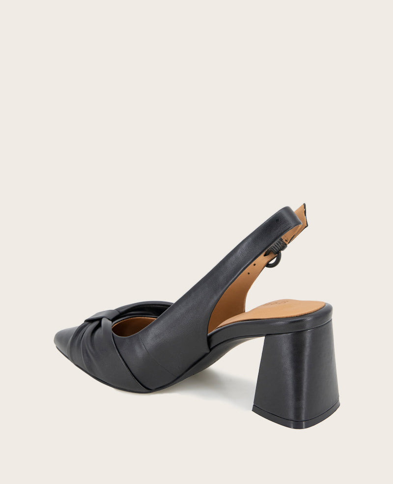 GENTLE SOULS - Diana Leather Bow Slingback Heel Black Leather