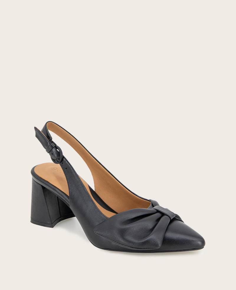 GENTLE SOULS - Diana Leather Bow Slingback Heel Black Leather