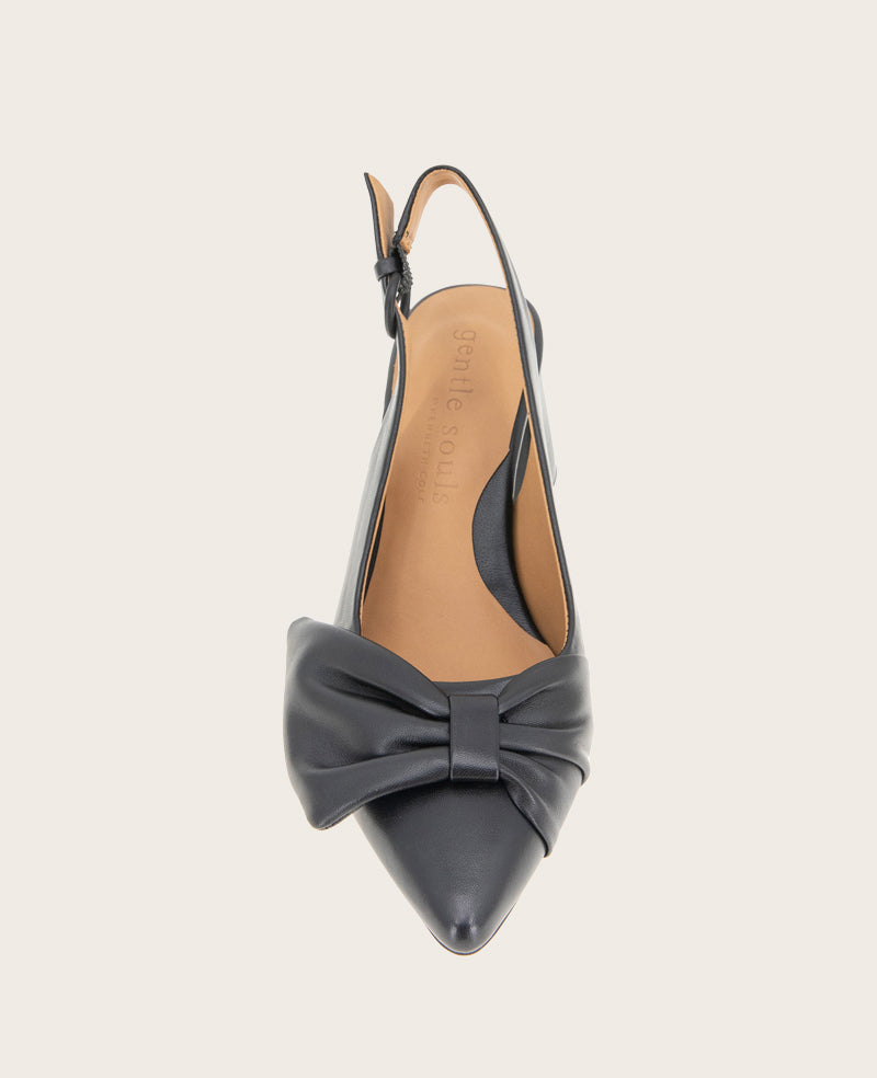 GENTLE SOULS - Diana Leather Bow Slingback Heel Black Leather