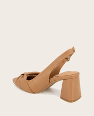 GENTLE SOULS - Diana Leather Bow Slingback Heel Camel Leather
