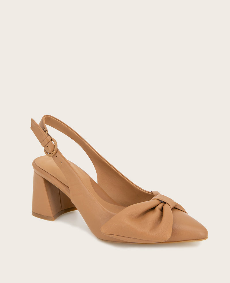 GENTLE SOULS - Diana Leather Bow Slingback Heel Camel Leather