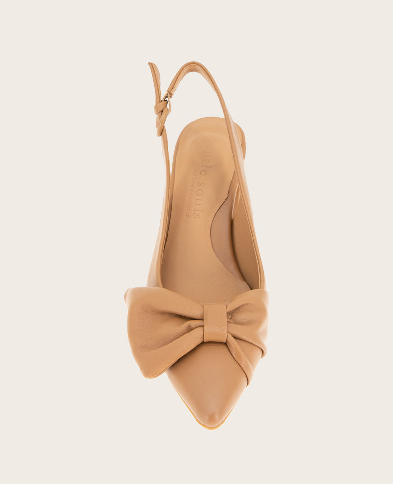 GENTLE SOULS - Diana Leather Bow Slingback Heel Camel Leather