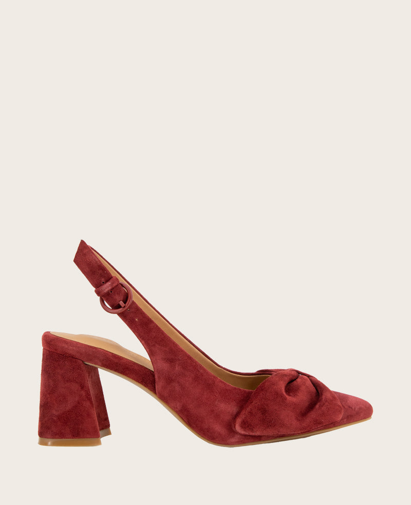 GENTLE SOULS - Diana Suede Bow Slingback Heel Burnt Red Suede