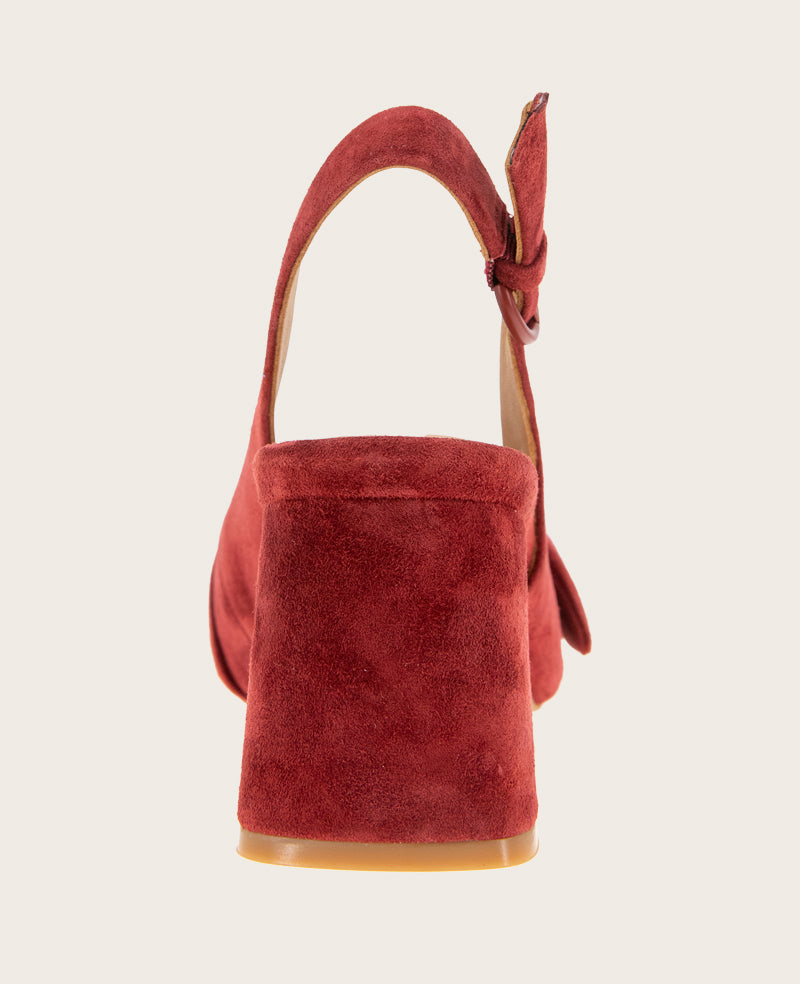 GENTLE SOULS - Diana Suede Bow Slingback Heel Burnt Red Suede