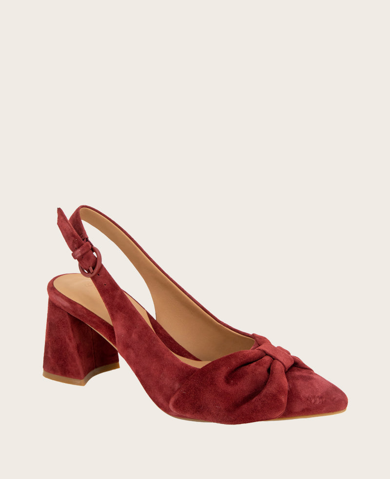 GENTLE SOULS - Diana Suede Bow Slingback Heel Burnt Red Suede