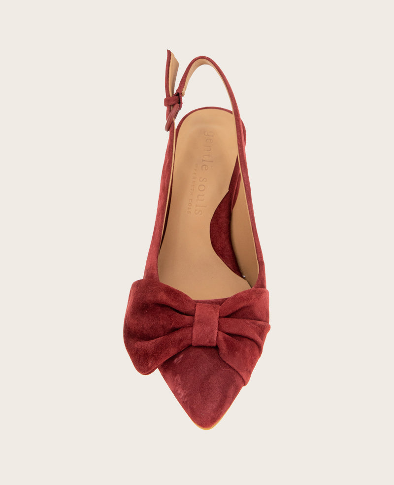 GENTLE SOULS - Diana Suede Bow Slingback Heel Burnt Red Suede