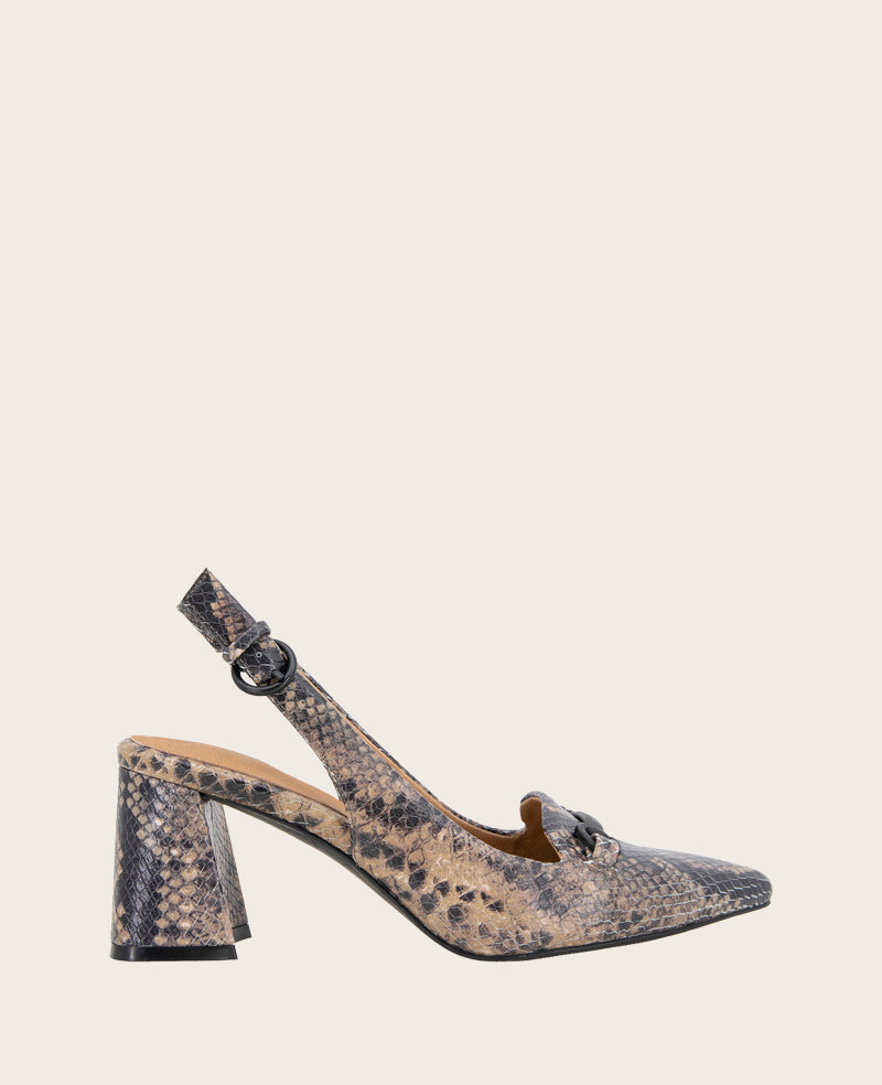 GENTLE SOULS - Dionne Leather Slingback Heel Brown Snake Leather