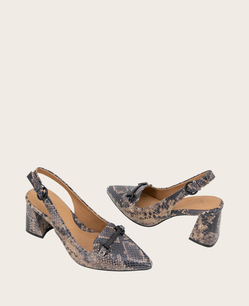 GENTLE SOULS - Dionne Leather Slingback Heel Brown Snake Leather