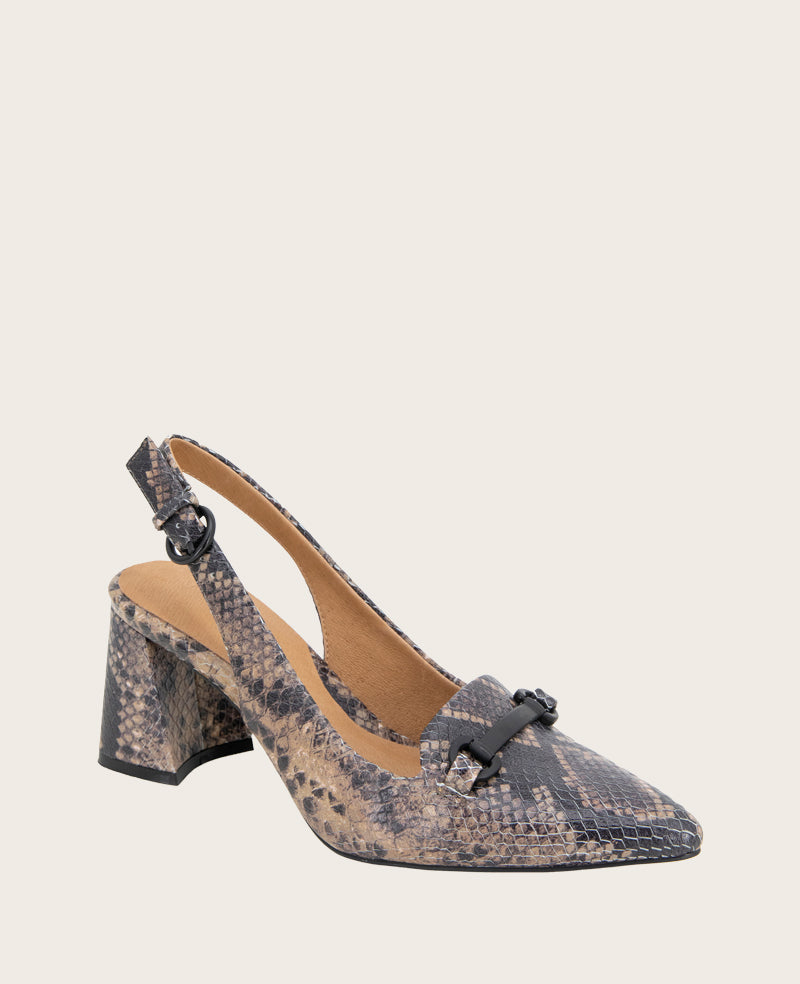 GENTLE SOULS - Dionne Leather Slingback Heel Brown Snake Leather