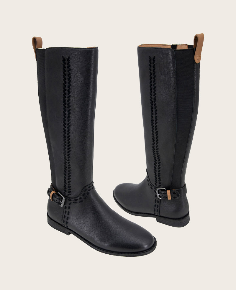 GENTLE SOULS - Elmwood Leather Detail Stitch Boot Black Leather