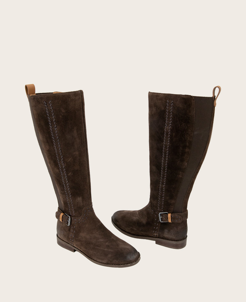 GENTLE SOULS - Elmwood Suede Detail Stitch Boot Chocolate Suede