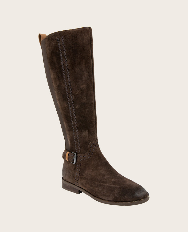 GENTLE SOULS - Elmwood Suede Detail Stitch Boot Chocolate Suede