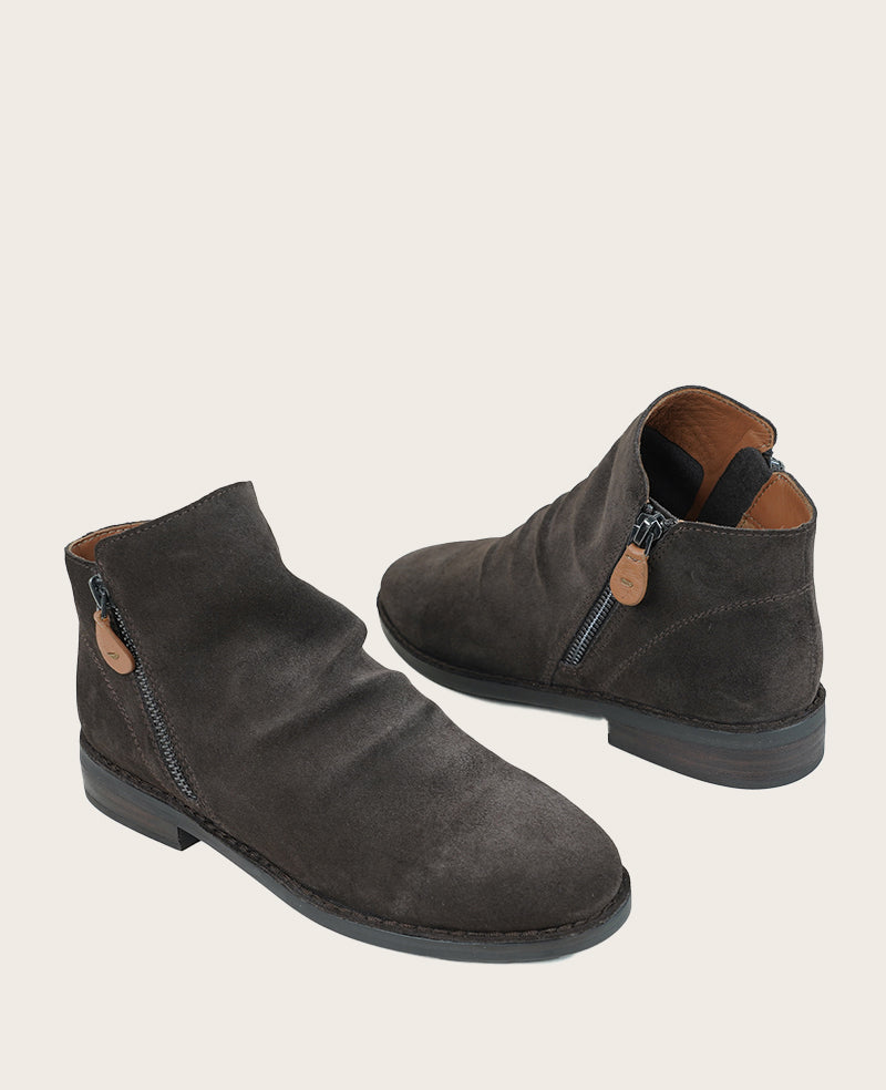 GENTLE SOULS - Emma Suede Double Zip Bootie Chocolate Brown Suede