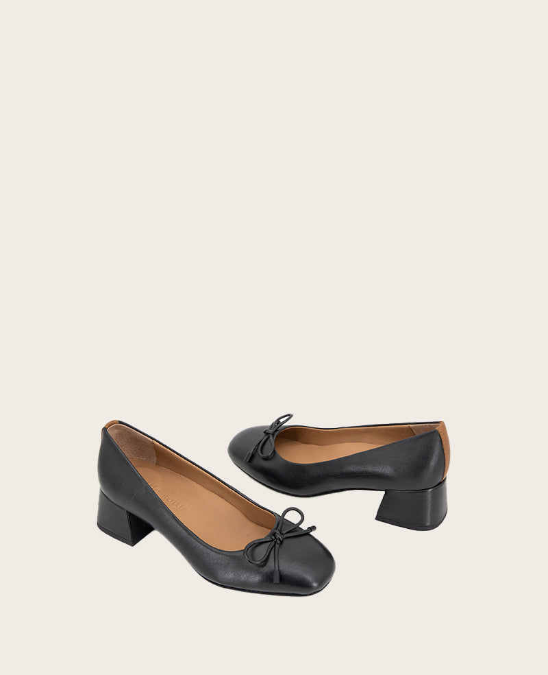 GENTLE SOULS - Lancine Leather Bow Heel Black Leather
