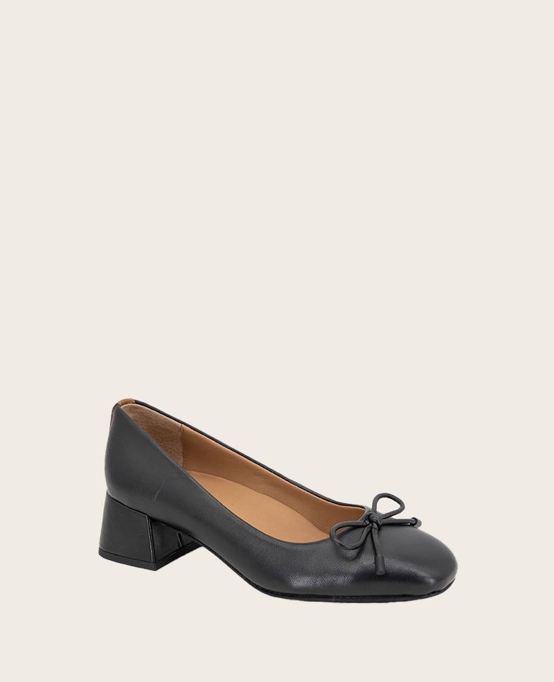 GENTLE SOULS - Lancine Leather Bow Heel Black Leather