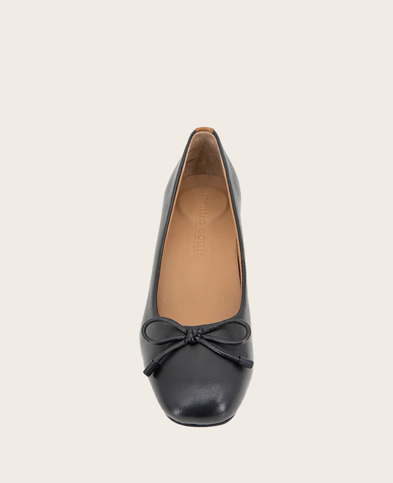 GENTLE SOULS - Lancine Leather Bow Heel Black Leather