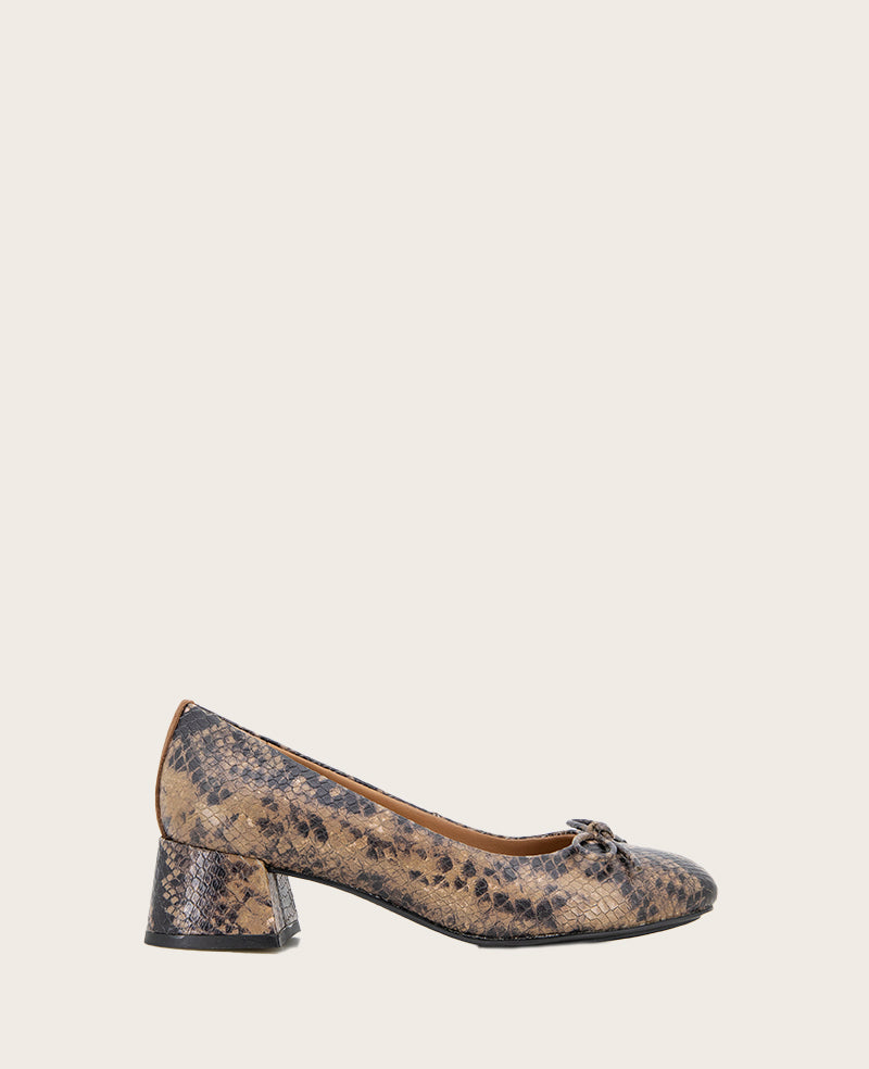 GENTLE SOULS - Lancine Snakeskin Leather Bow Heel Brown Snake Leather