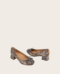 GENTLE SOULS - Lancine Snakeskin Leather Bow Heel Brown Snake Leather