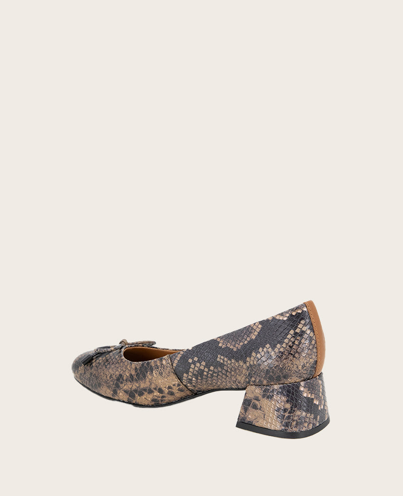 GENTLE SOULS - Lancine Snakeskin Leather Bow Heel Brown Snake Leather