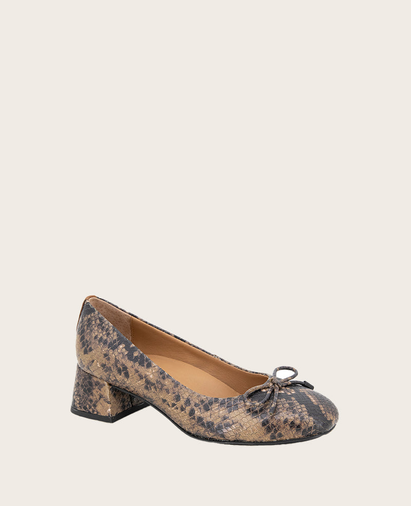 GENTLE SOULS - Lancine Snakeskin Leather Bow Heel Brown Snake Leather