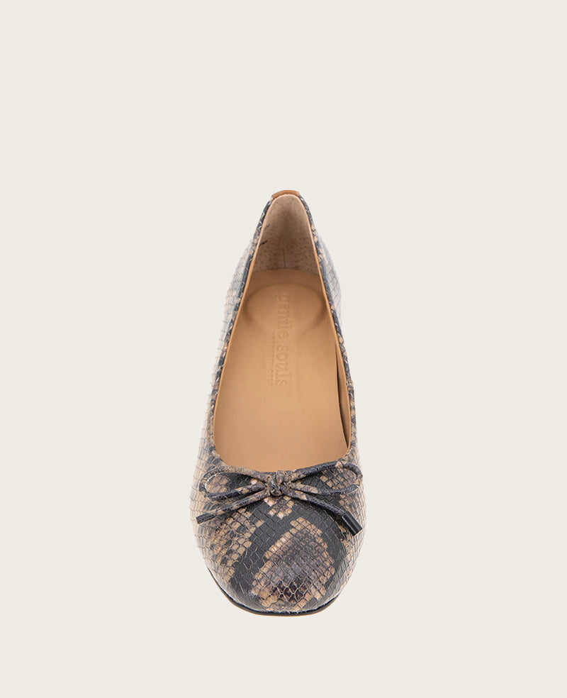 GENTLE SOULS - Lancine Snakeskin Leather Bow Heel Brown Snake Leather