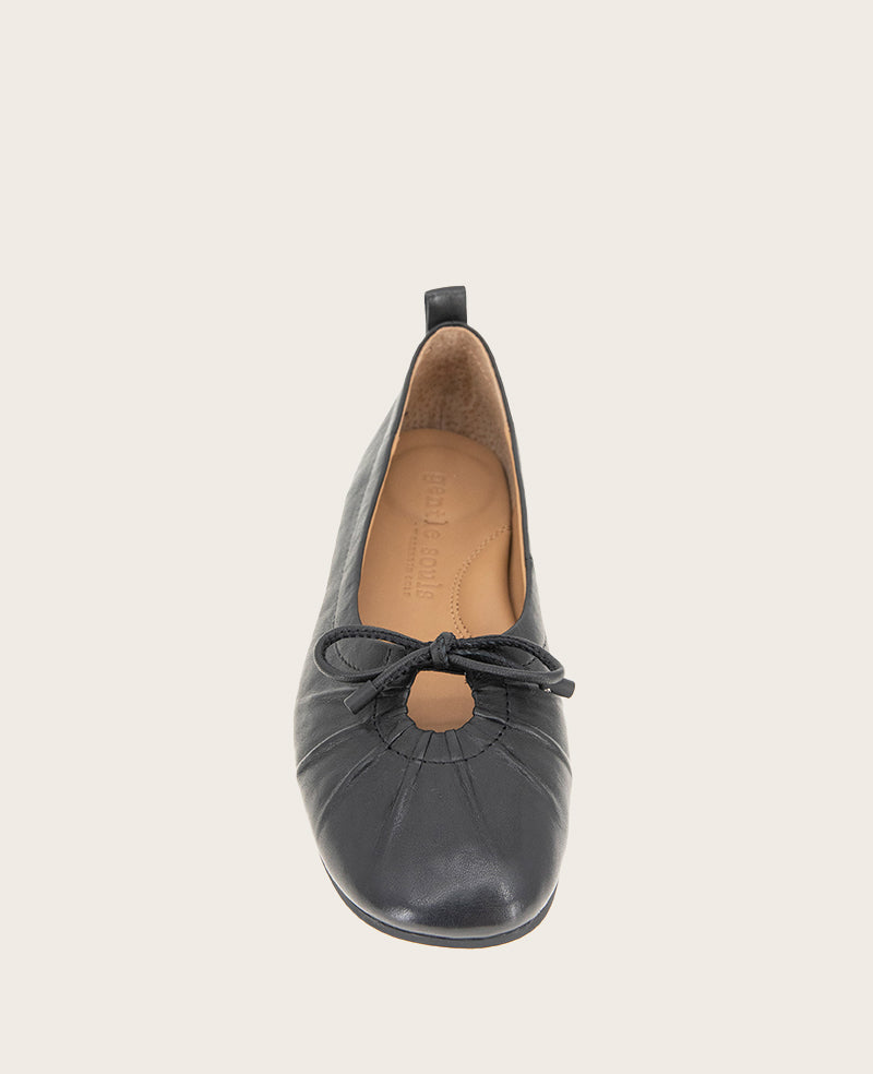 GENTLE SOULS - Marilyn Leather Pleated Ballet Flat Black Leather