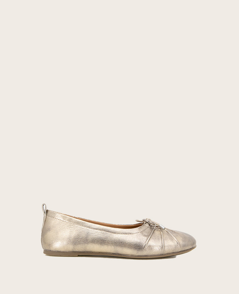GENTLE SOULS - Marilyn Leather Pleated Ballet Flat Gravel Leather
