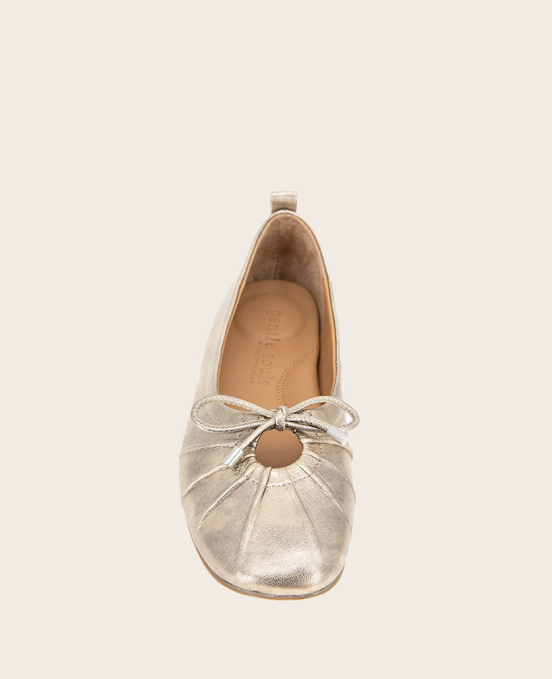 GENTLE SOULS - Marilyn Leather Pleated Ballet Flat Gravel Leather