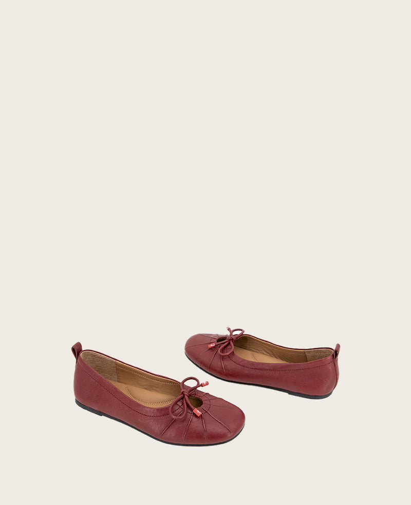 GENTLE SOULS -  Marilyn Leather Pleated Ballet Flat Rio Red Leather