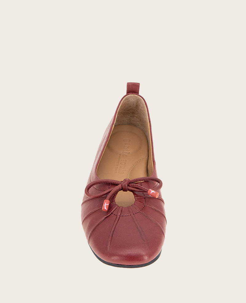 GENTLE SOULS -  Marilyn Leather Pleated Ballet Flat Rio Red Leather