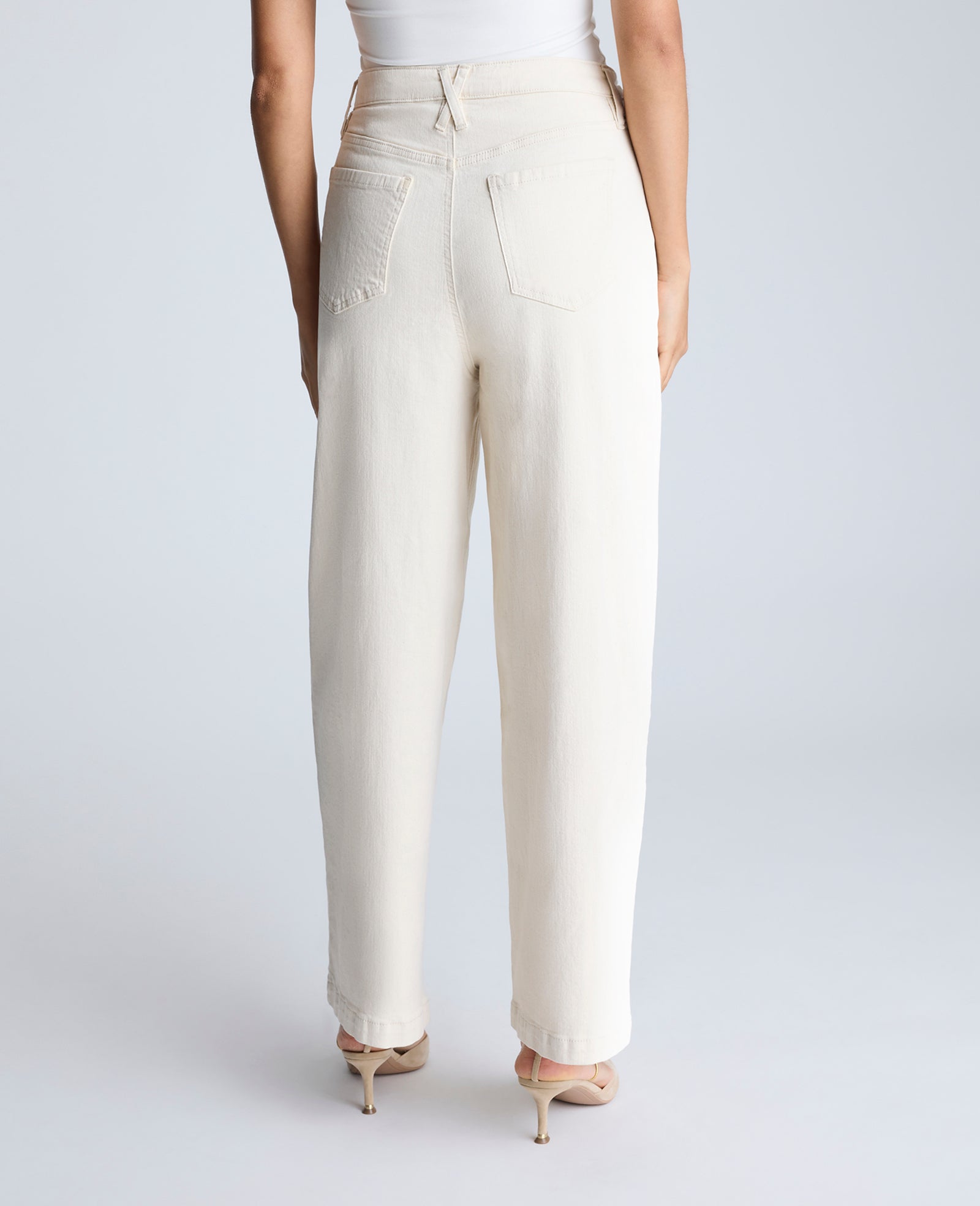 High Rise Barrel Leg Denim Jean Ecru Wash