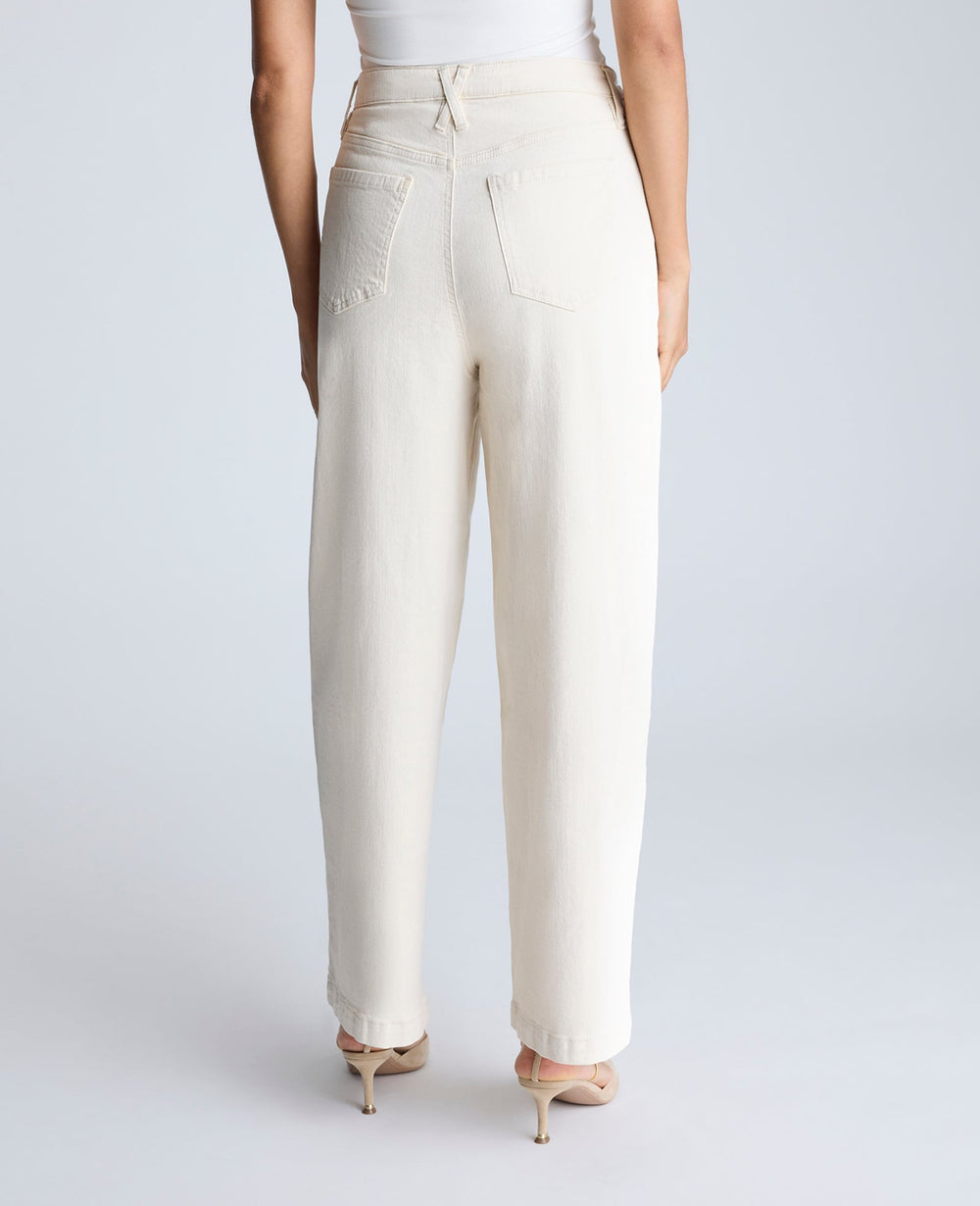 High Rise Barrel Leg Denim Jean Ecru Wash