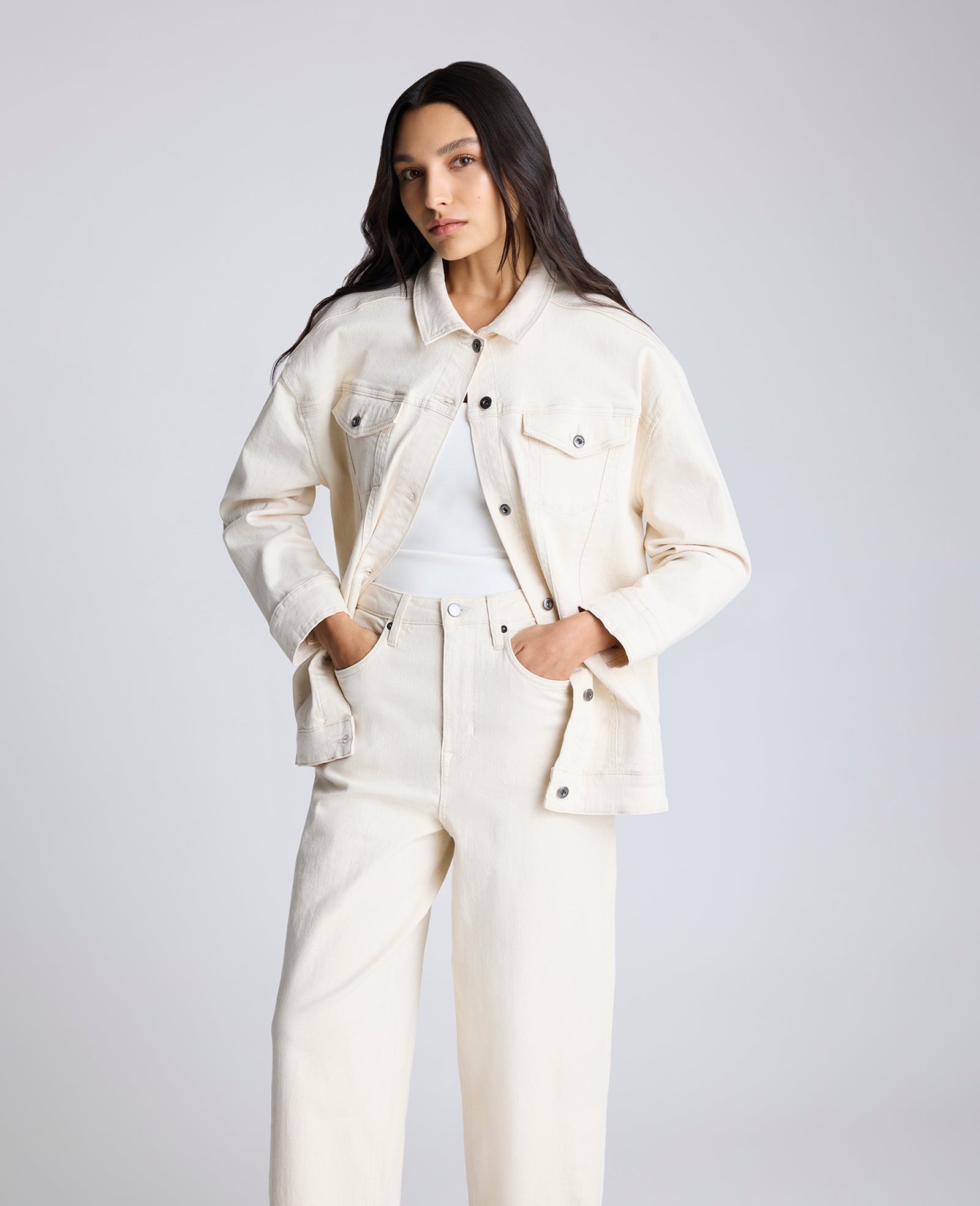 Oversized Denim Trucker Jacket Ecru Wash
