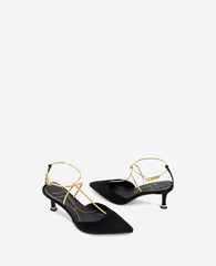 Umi T-Strap Suede Heel Black Suede