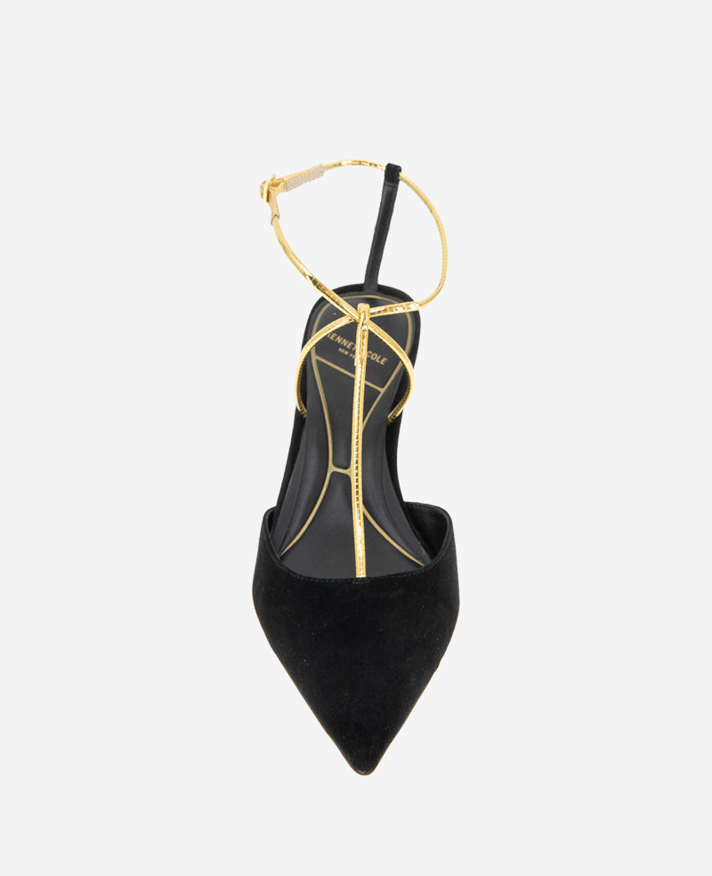 Umi T-Strap Suede Heel Black Suede