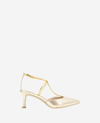 Umi T-Strap Metallic Heel Gold Snake