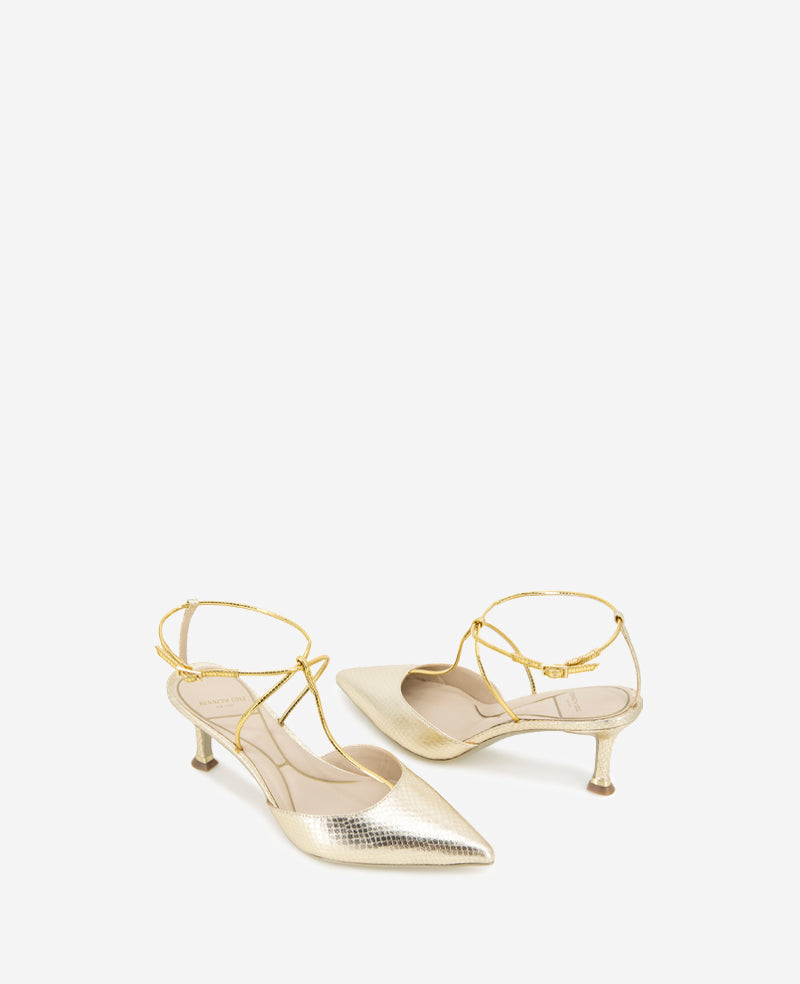 Umi T-Strap Metallic Heel Gold Snake