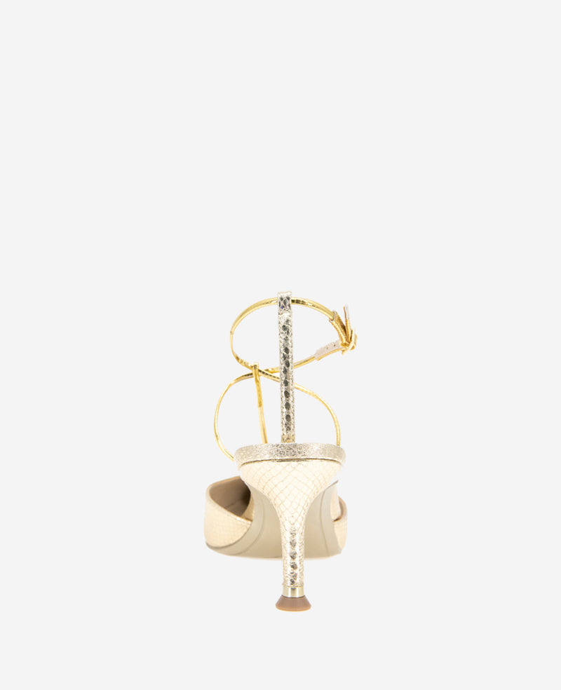 Umi T-Strap Metallic Heel Gold Snake
