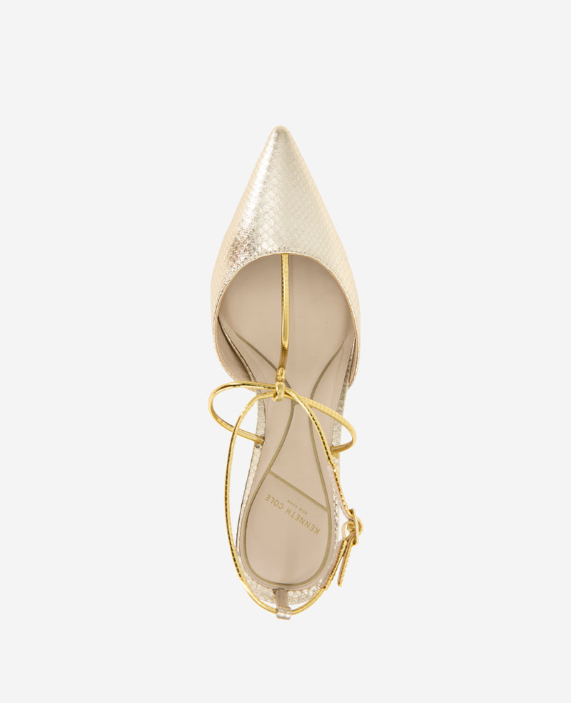 Umi T-Strap Metallic Heel Gold Snake