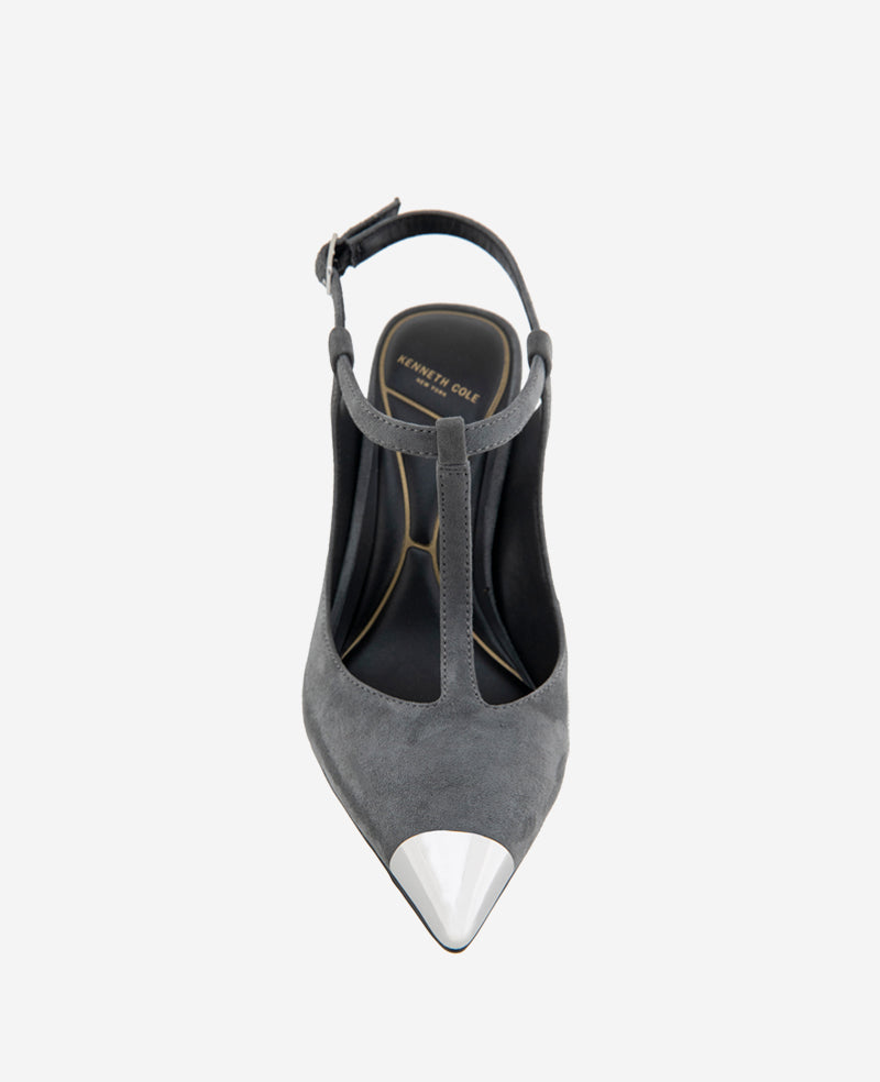 Romi T-Strap Suede Slingback Heel Dark Grey Suede