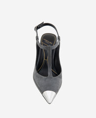 Romi T-Strap Suede Slingback Heel Dark Grey Suede