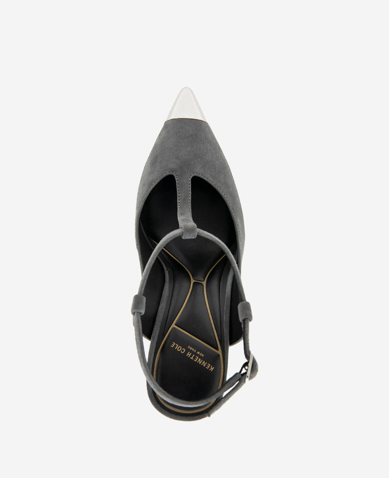 Romi T-Strap Suede Slingback Heel Dark Grey Suede