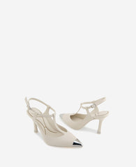 Romi T-Strap Leather Slingback Heel Off White Leather