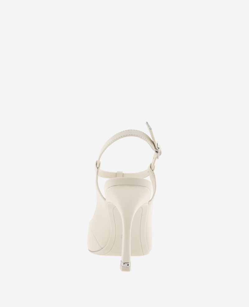 Romi T-Strap Leather Slingback Heel Off White Leather