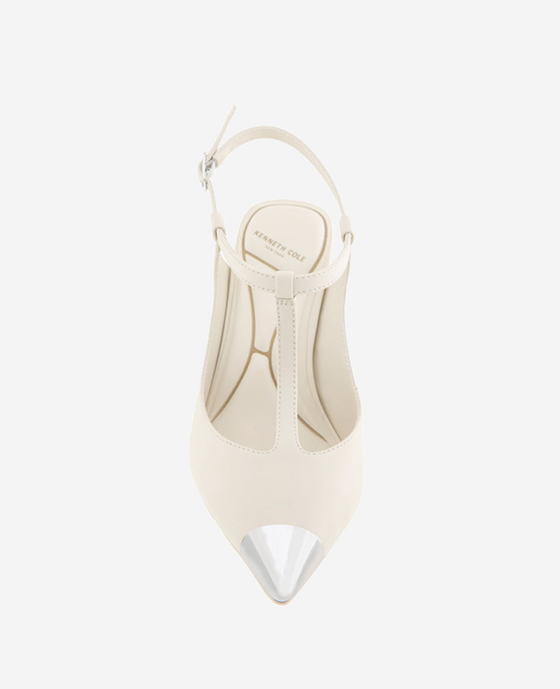Romi T-Strap Leather Slingback Heel Off White Leather