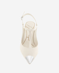 Romi T-Strap Leather Slingback Heel Off White Leather