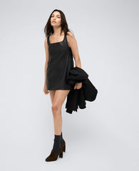 Site Exclusive! Leather Open Back Strap Shift Dress Black